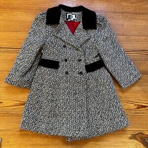 Young Gallery black white collar double breasted kids wool trench coat SIZE 5